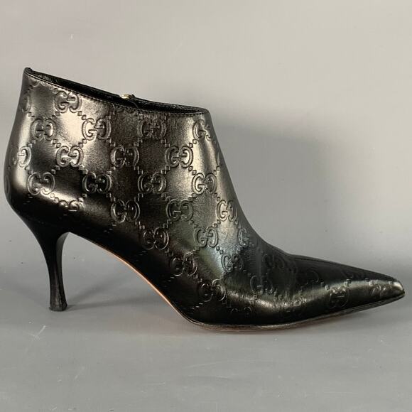 GUCCI Size 6 Guccissima Black Leather Embossed Monogram Side Zipper Boots - Picture 2 of 11